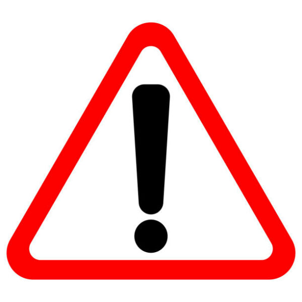 Exclamation point sign in red triangle. Vector icon.